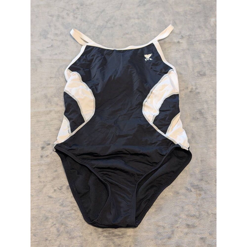 TYR Size 36 Black White One Piece Racer Swimsuit